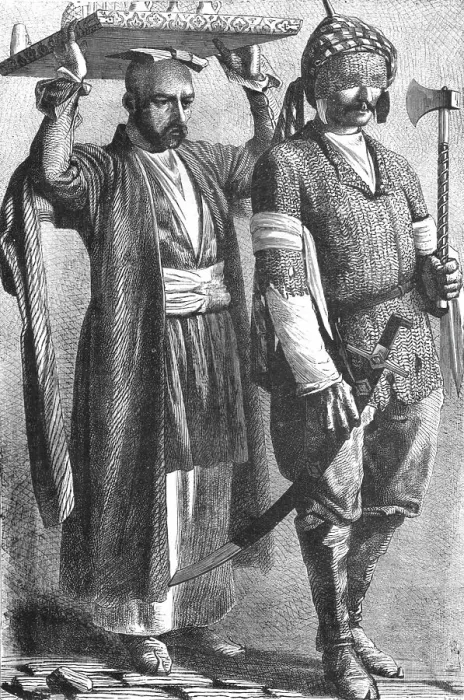 Framed Print : Caucasian Prince in Chain Armour, and attendant; The Caucasus, 1875. Creator: Unknown Framed Print : Caucasian Prince in Chain Armour, and attendant; The Caucasus, 1875. Creator: Unknown