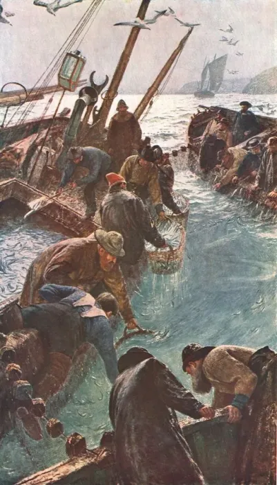 Framed Print : How We Caught the Pilchards, 1895, (c1902). Creator: Unknown Framed Print : How We Caught the Pilchards, 1895, (c1902). Creator: Unknown