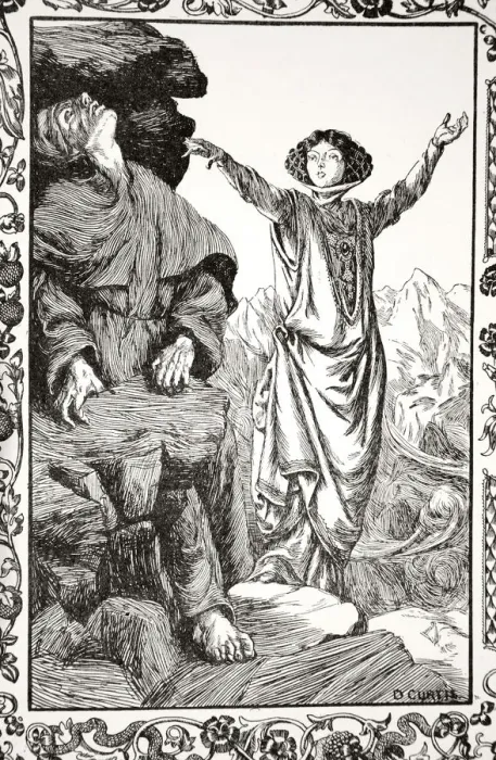 Framed Print : She caused the rock to shut down, 1905. Artist: Dora Curtis Framed Print : She caused the rock to shut down, 1905. Artist: Dora Curtis