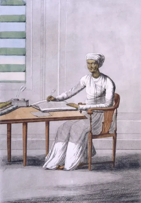 Framed Print : A causto (clerk / scribe), pub. 1808-12. Creator: Franz Balthazar Solvyns (1760-1824) Framed Print : A causto (clerk / scribe), pub. 1808-12. Creator: Franz Balthazar Solvyns (1760-1824)