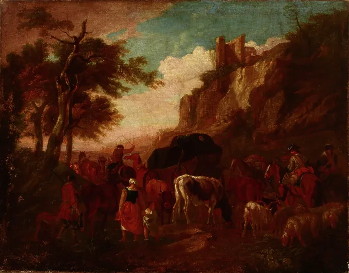 Framed Print : Cavalcade of Horsemen and a Herd of Cattle, 18th century. Creator: Unknown Framed Print : Cavalcade of Horsemen and a Herd of Cattle, 18th century. Creator: Unknown