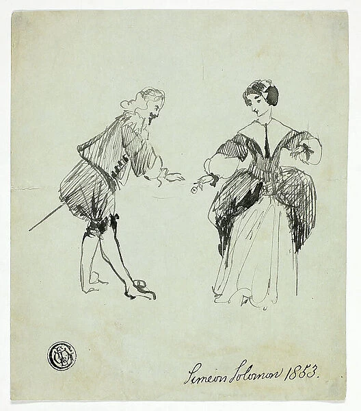 Cavalier and Lady, 1853. Creator: Simeon Solomon