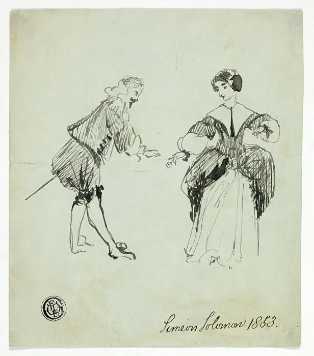 Framed Print : Cavalier and Lady, 1853. Creator: Simeon Solomon Framed Print : Cavalier and Lady, 1853. Creator: Simeon Solomon
