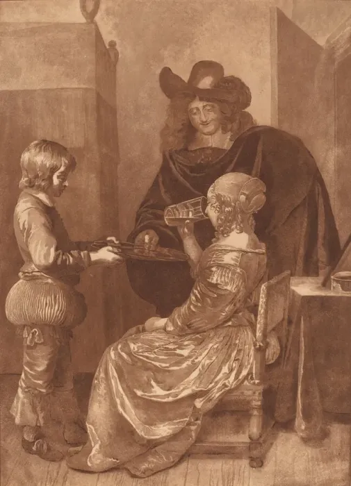 Framed Print : Cavalier and Lady with a Page, 1779, published 1781. Creator: Cornelis Brouwer Framed Print : Cavalier and Lady with a Page, 1779, published 1781. Creator: Cornelis Brouwer