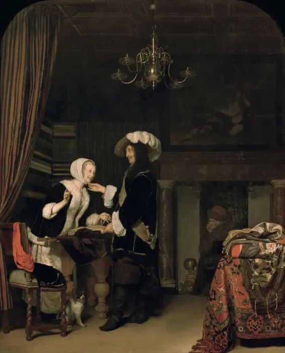 Framed Print : Cavalier in the Shop, 1660. Artist: Mieris, Frans van, the Elder (1635-1681) Framed Print : Cavalier in the Shop, 1660. Artist: Mieris, Frans van, the Elder (1635-1681)
