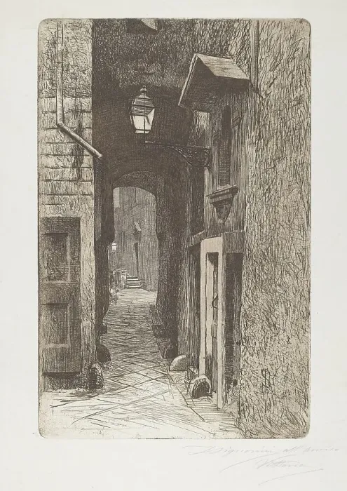 Framed Print : Via de Cavalieri, 1886. Creator: Telemaco Signorini Framed Print : Via de Cavalieri, 1886. Creator: Telemaco Signorini