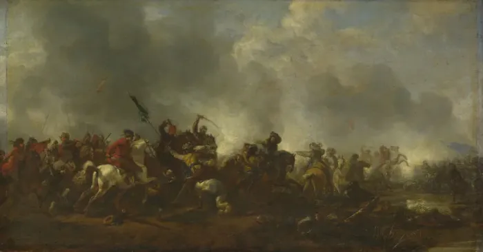Framed Print : Cavalry attacking Infantry, 1656-1668. Artist: Wouwerman, Philips (1619-1668) Framed Print : Cavalry attacking Infantry, 1656-1668. Artist: Wouwerman, Philips (1619-1668)