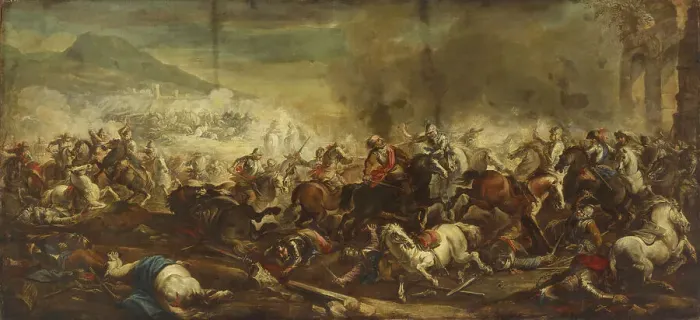 Framed Print : A cavalry battle, 1652. Creator: Jacques Courtois Framed Print : A cavalry battle, 1652. Creator: Jacques Courtois