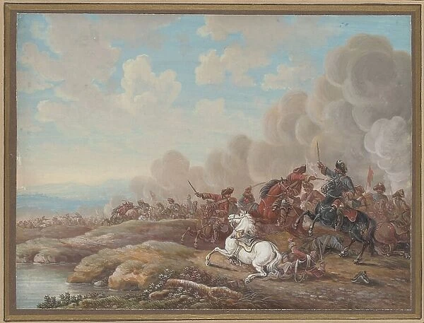 Cavalry Battle by a River, 2nd half of the 18th century. Creator: Louis Nicolas van Blarenberghe
