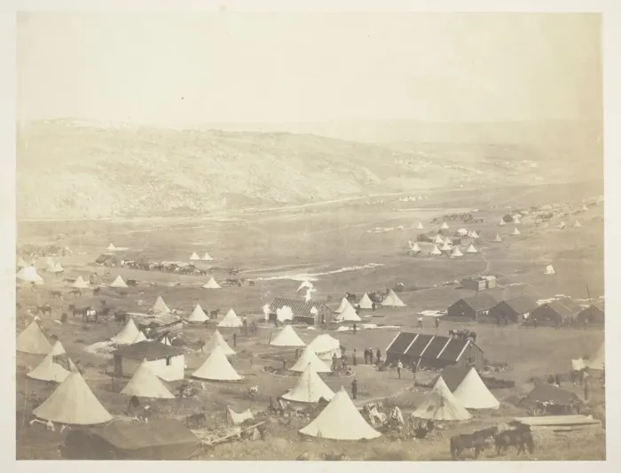 Framed Print : Cavalry Camp, looking towards Kadikoi, 1855. Creator: Roger Fenton Framed Print : Cavalry Camp, looking towards Kadikoi, 1855. Creator: Roger Fenton