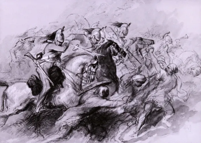 Framed Print : A Cavalry Charge, 1849. Artist: Sir John Gilbert Framed Print : A Cavalry Charge, 1849. Artist: Sir John Gilbert