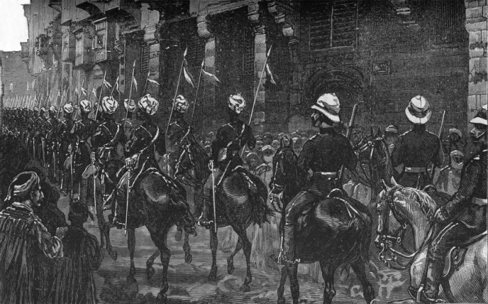 Framed Print : Cavalry Demonstration in the Arab Quarter, Cairo, c1882-85 Framed Print : Cavalry Demonstration in the Arab Quarter, Cairo, c1882-85