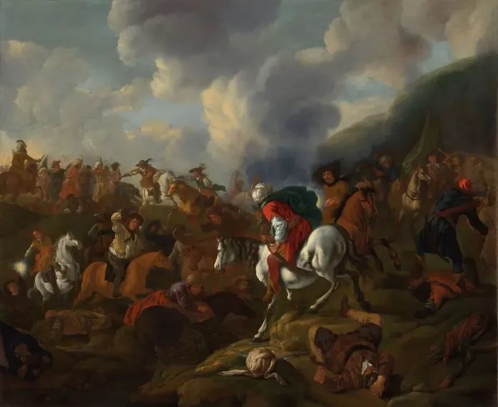Framed Print : A Cavalry Encounter between Turkish Troops and the Troops of the Austrian Emperor, 1645-1673. Creator: Jacques Muller Framed Print : A Cavalry Encounter between Turkish Troops and the Troops of the Austrian Emperor, 1645-1673. Creator: Jacques Muller