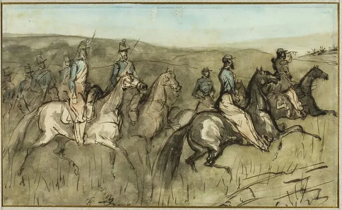 Framed Print : Cavalry Exercise in a Meadow, n.d. Creator: Constantin Guys Framed Print : Cavalry Exercise in a Meadow, n.d. Creator: Constantin Guys