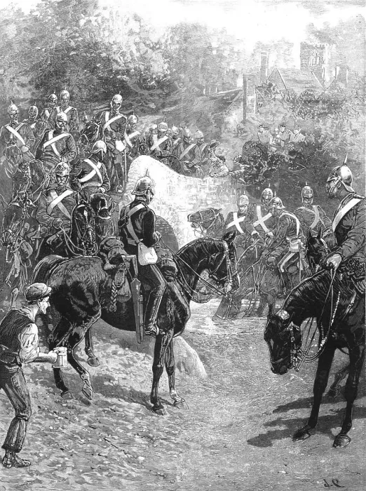 Framed Print : The Cavalry Manoevres; The Guards on the march from Aldershot to Churn camp, 1890. Creator: Unknown Framed Print : The Cavalry Manoevres; The Guards on the march from Aldershot to Churn camp, 1890. Creator: Unknown