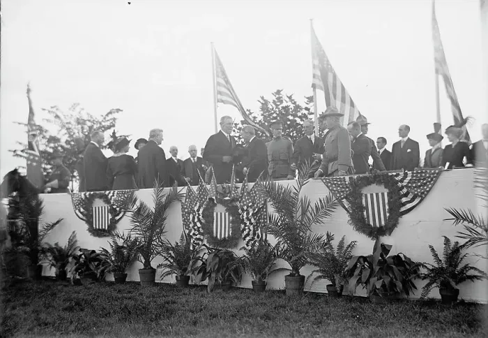 Framed Print : Cavalry Review By President Wilson - Seen In Stand: President Wilson; General Wood; Col... 1913. Creator: Harris & Ewing. Cavalry Review By President Wilson - Seen In Stand: President Wilson; General Wood; Col... 1913. Creator: Harris & Ewing Framed Print : Cavalry Review By President Wilson - Seen In Stand: President Wilson; General Wood; Col... 1913. Creator: Harris & Ewing. Cavalry Review By President Wilson - Seen In Stand: President Wilson; General Wood; Col... 1913. Creator: Harris & Ewing
