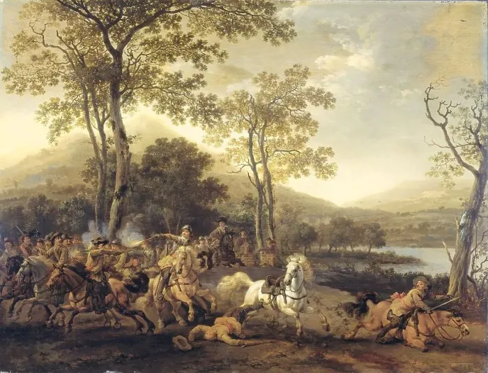 Framed Print : Cavalry Skirmish, 1660-1722. Creator: Abraham Pietersz van Kalraet Framed Print : Cavalry Skirmish, 1660-1722. Creator: Abraham Pietersz van Kalraet