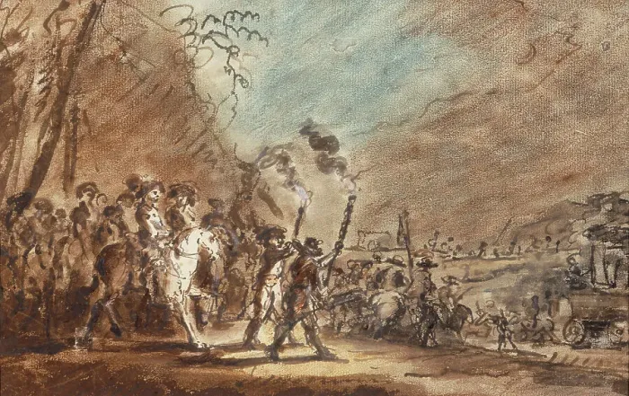 Framed Print : Cavalry and torches, 1700-1799. Creator: Unknown Framed Print : Cavalry and torches, 1700-1799. Creator: Unknown