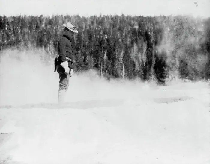 Framed Print : Cavalryman guard at Midway geyser basin, Yellowstone National Park, 1903. Creator: Frances Benjamin Johnston Framed Print : Cavalryman guard at Midway geyser basin, Yellowstone National Park, 1903. Creator: Frances Benjamin Johnston
