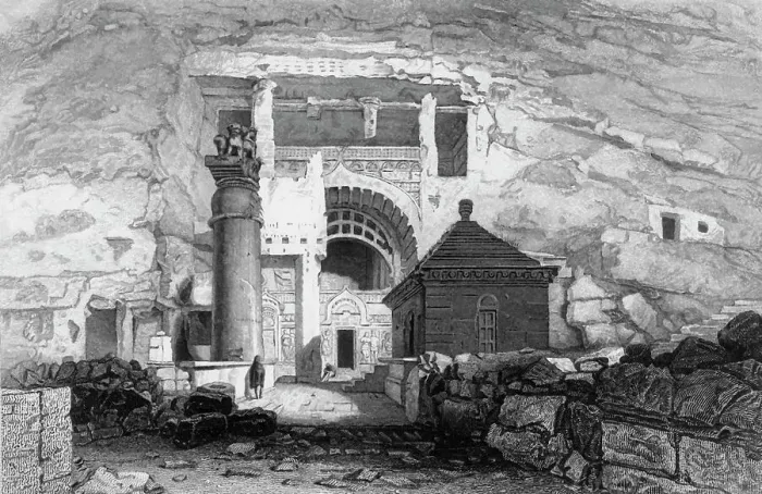 Framed Print : The Cave of Karli, 1835. Creator: George Cattermole Framed Print : The Cave of Karli, 1835. Creator: George Cattermole