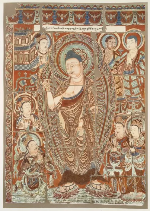 Framed Print : Cave painting showing the worship of the Buddha Simha, pub. C1913. Creator: German School Framed Print : Cave painting showing the worship of the Buddha Simha, pub. C1913. Creator: German School