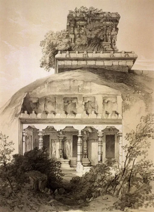Framed Print : Cave with Structural Vimana, Mahavellipore. Artist: Thomas Colman Dibdin Framed Print : Cave with Structural Vimana, Mahavellipore. Artist: Thomas Colman Dibdin