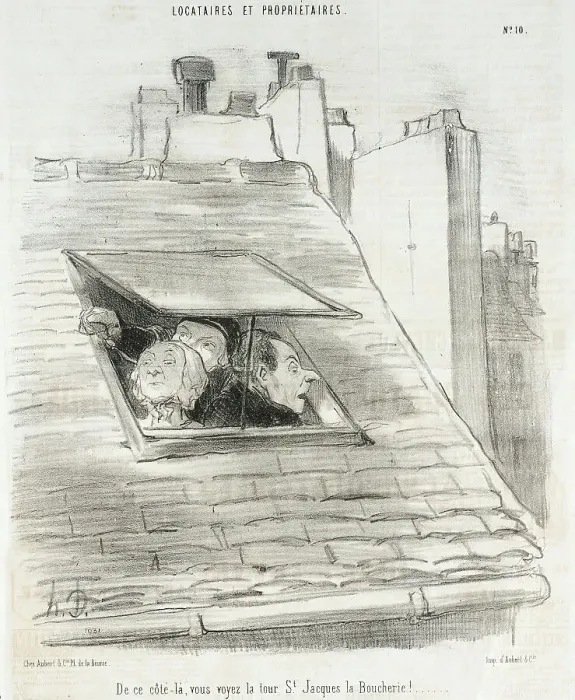 Framed Print : De ce côté-là, vous voyez la tour St. Jacques... 1847. Creator: Honore Daumier Framed Print : De ce côté-là, vous voyez la tour St. Jacques... 1847. Creator: Honore Daumier