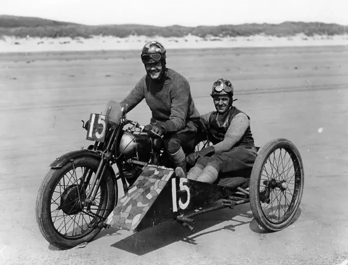 Framed Print : CE Edwards on a Brough Superior, Pendine Sands, Carmarthenshire, Wales, (c1920s?)