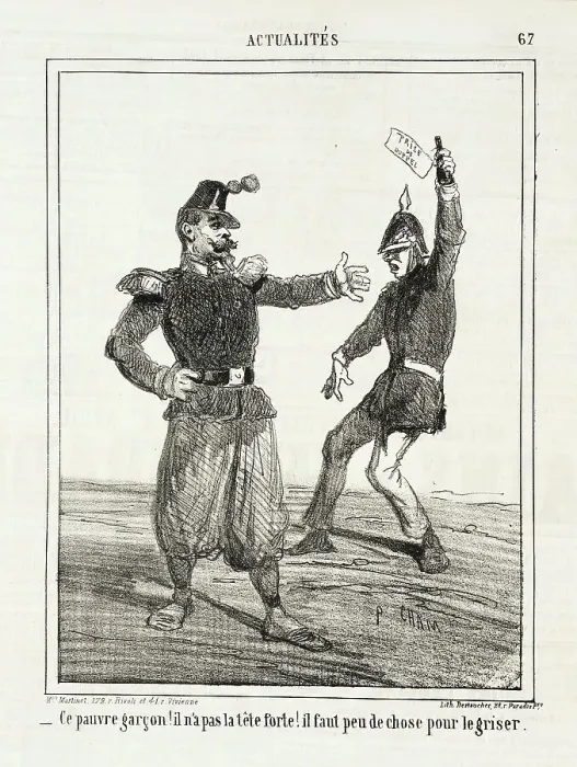 Framed Print : Ce pauvre garçon! Il n'a pas la tête forte! Il faut peu de chose pour le griser. 1864. Creator: Cham Framed Print : Ce pauvre garçon! Il n'a pas la tête forte! Il faut peu de chose pour le griser. 1864. Creator: Cham