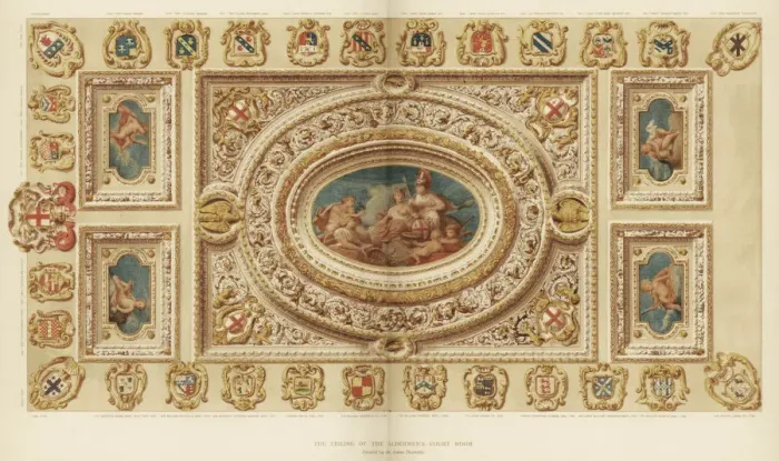 Framed Print : The ceiling of the Aldermens Court Room, Guildhall, City of London, 18th century (1886) Framed Print : The ceiling of the Aldermens Court Room, Guildhall, City of London, 18th century (1886)