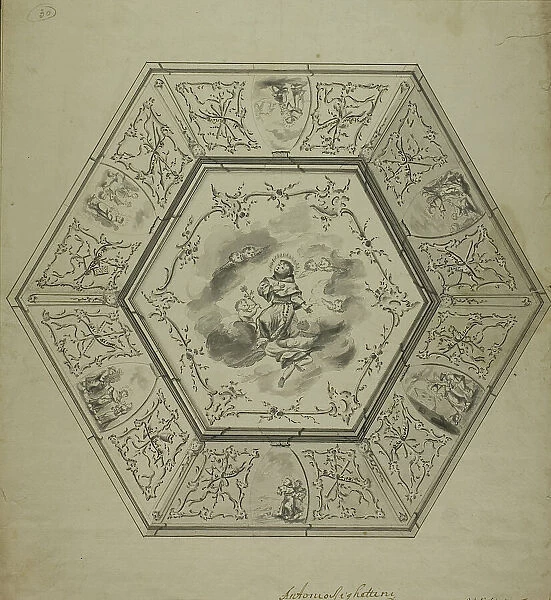 Ceiling Design with Saint Anthony of Padua Surrounded by Episodes from his Life and... n.d. Creator: Unknown