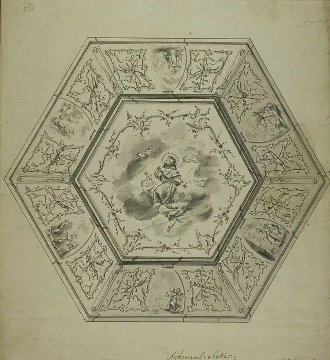 Framed Print : Ceiling Design with Saint Anthony of Padua Surrounded by Episodes from his Life and... n.d. Creator: Unknown