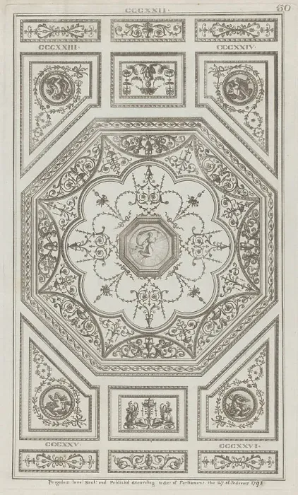 Framed Print : Ceiling Ornament, nos. CCCXXII-CCCXXVI ('Designs for Various Ornaments, pl.... February 27, 1791. Creator: Michelangelo Pergolesi. Ceiling Ornament, nos. CCCXXII-CCCXXVI ('Designs for Various Ornaments, pl.... February 27, 1791) Framed Print : Ceiling Ornament, nos. CCCXXII-CCCXXVI ('Designs for Various Ornaments, pl.... February 27, 1791. Creator: Michelangelo Pergolesi. Ceiling Ornament, nos. CCCXXII-CCCXXVI ('Designs for Various Ornaments, pl.... February 27, 1791)