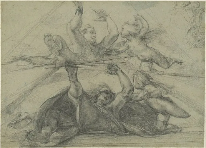 Framed Print : Ceiling Studies of a Prophet and a Putto Seen from Below, c. 1602. Creator: Giulio Cesare Procaccini Framed Print : Ceiling Studies of a Prophet and a Putto Seen from Below, c. 1602. Creator: Giulio Cesare Procaccini