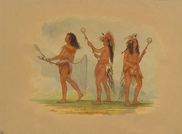 Three Celebrated Ball Players - Choctaw, Sioux and Ojibbeway, 1861
