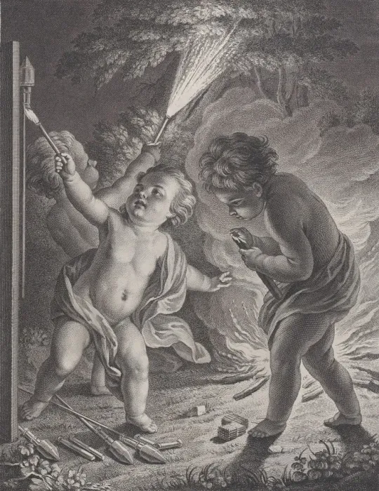 Framed Print : Celebrating Peace (Rejouissances pour la paix), three putti with fireworks, 1745-71 Framed Print : Celebrating Peace (Rejouissances pour la paix), three putti with fireworks, 1745-71