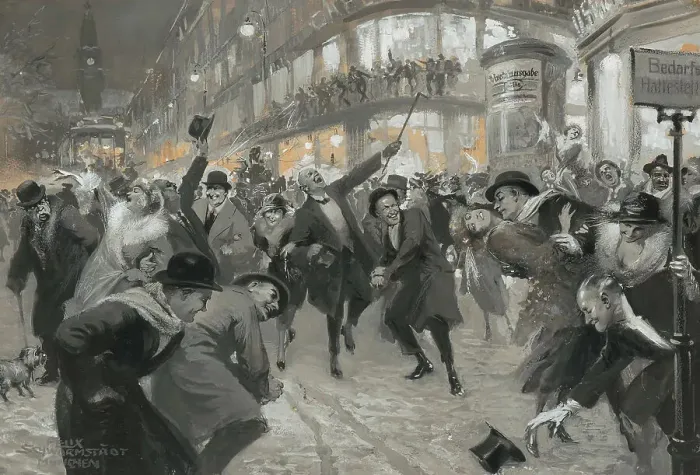 Framed Print : Celebrating on the street. Creator: Schwormstädt, Felix (1870-1938) Framed Print : Celebrating on the street. Creator: Schwormstädt, Felix (1870-1938)