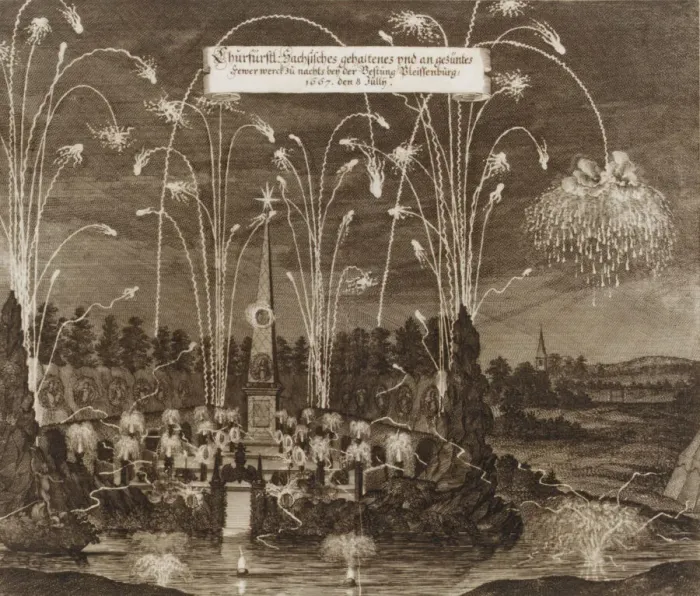Framed Print : Celebration for the Elector Johann Georg II, Leipzig, July 8, 1667: Fireworks Display Framed Print : Celebration for the Elector Johann Georg II, Leipzig, July 8, 1667: Fireworks Display