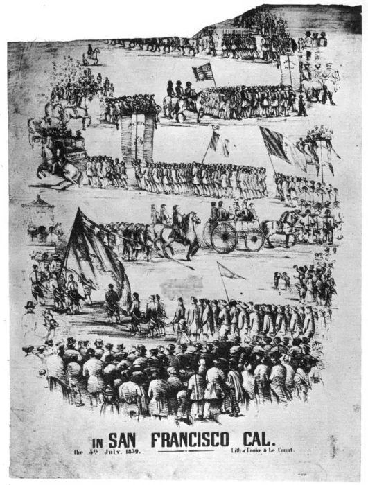 Framed Print : Celebration of the Fourth of July in San Francisco, California, 1852 (1937). Artist: Cooke & Le Count