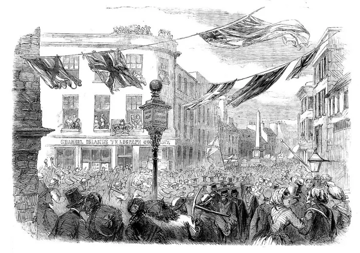Framed Print : Celebration at Jersey of the Opening of the Channel Islands Telegraph, 1858. Creator: Unknown Framed Print : Celebration at Jersey of the Opening of the Channel Islands Telegraph, 1858. Creator: Unknown