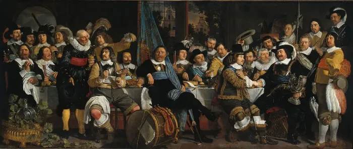 Framed Print : The celebration of the peace of Munster, 18 June 1648, in the headquarters of the crossbowmens civi Artist: Helst, Bartholomeus van der (1613-1670)