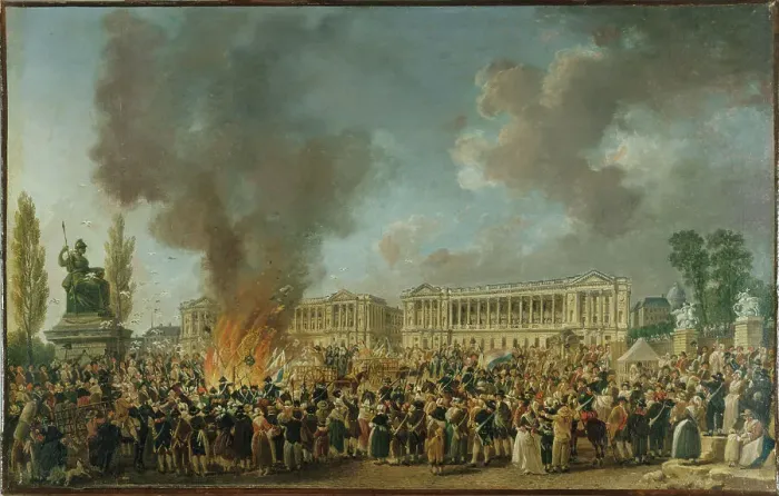 Framed Print : Celebration of Unity and Reunion, on Place de la Revolution, c1793. Creator: Pierre-Antoine Demachy Framed Print : Celebration of Unity and Reunion, on Place de la Revolution, c1793. Creator: Pierre-Antoine Demachy