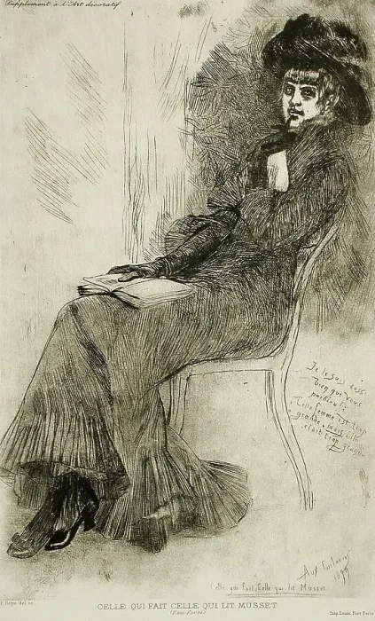Framed Print : Celle qui fait Celle qui lit Musset, 1879. Creator: Félicien Rops