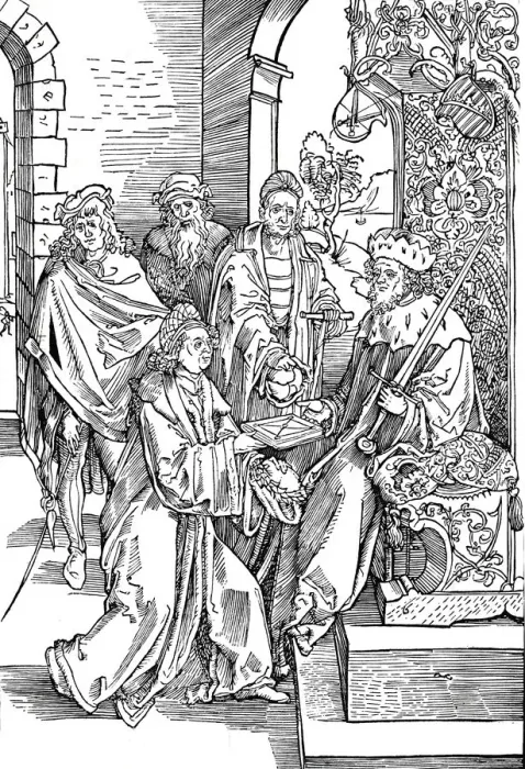 Framed Print : Celtes Presenting His Book to the Elector of Saxony, 1501 (1906). Artist: Albrecht Durer Framed Print : Celtes Presenting His Book to the Elector of Saxony, 1501 (1906). Artist: Albrecht Durer