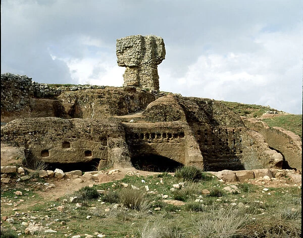 Celtiberian Roman rock city of Tiermes, detail of the rock digged houses, with the