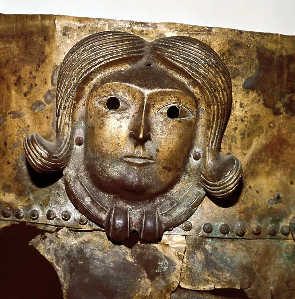 Celtic human head on Bronze cauldron, Rynkeby Bog, Denmark, 4th century BC