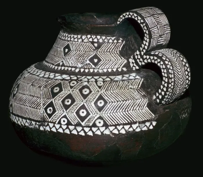 Framed Print : Celtic jug with double handles and volute decorations, 8th century BC Framed Print : Celtic jug with double handles and volute decorations, 8th century BC
