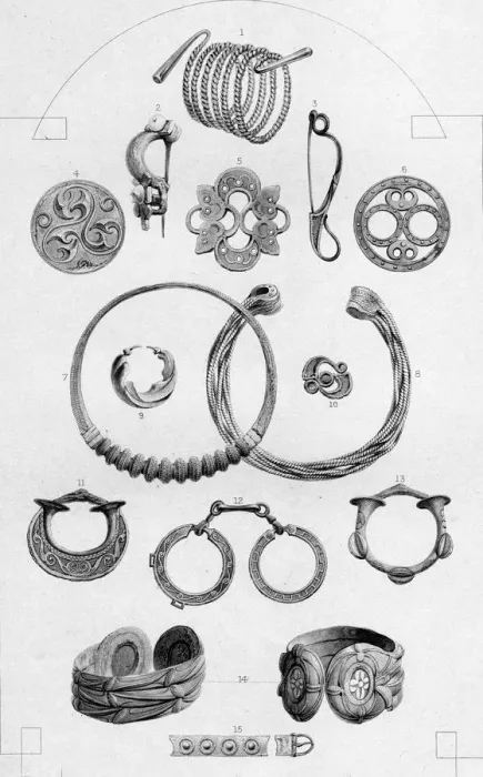 Framed Print : Celtic Relics. Personal Ornaments of Gold and Bronze, 1886. Artist: Charles Lawrie Framed Print : Celtic Relics. Personal Ornaments of Gold and Bronze, 1886. Artist: Charles Lawrie