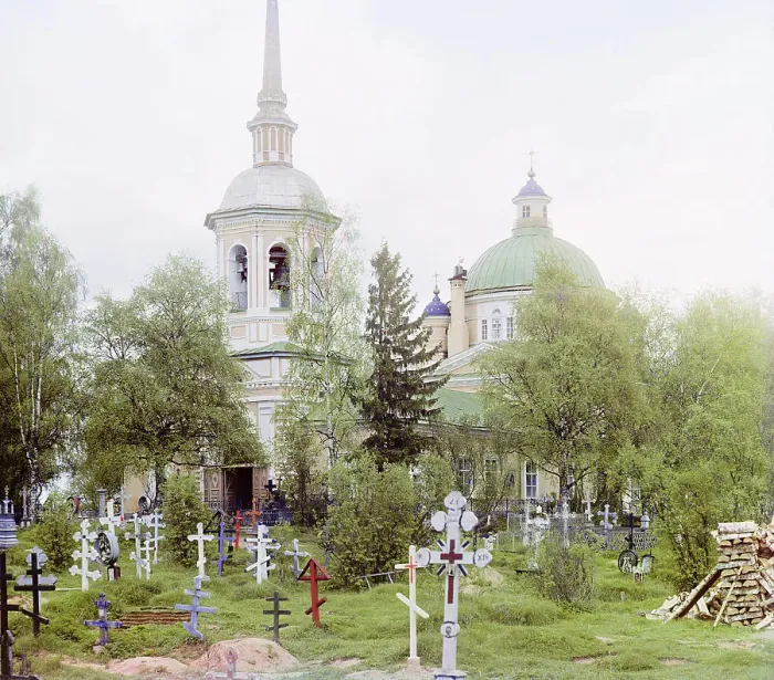 Framed Print : Cemetery Church of the Exaltation of the Cross, Ostashkov, 1910. Creator: Sergey Mikhaylovich Prokudin-Gorsky Framed Print : Cemetery Church of the Exaltation of the Cross, Ostashkov, 1910. Creator: Sergey Mikhaylovich Prokudin-Gorsky