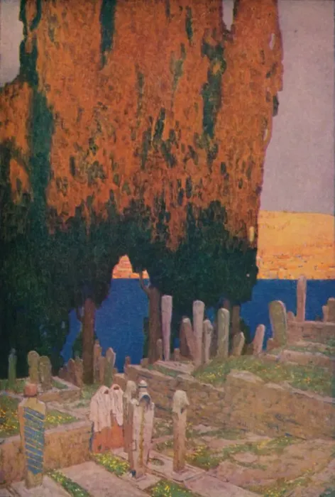 Framed Print : In the Cemetery of Eyub, on the Golden Horn, 1913. Artist: Jules Guerin Framed Print : In the Cemetery of Eyub, on the Golden Horn, 1913. Artist: Jules Guerin